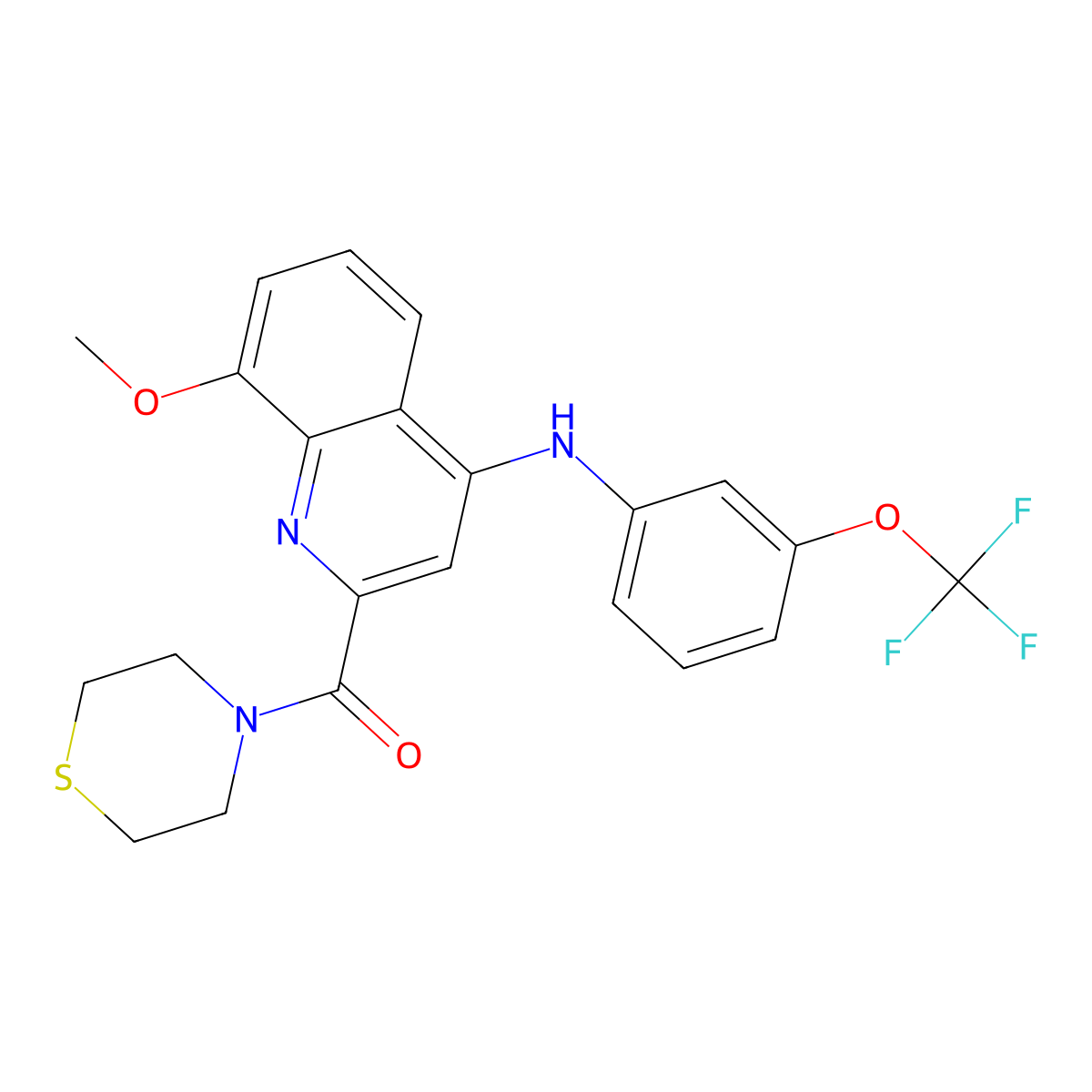 (8-Methoxy-4-((3-(trifluoromethoxy)phenyl)amino)quinolin-2-yl)(thiomorpholino)methanone molecular structure, CAS 1251674-07-3