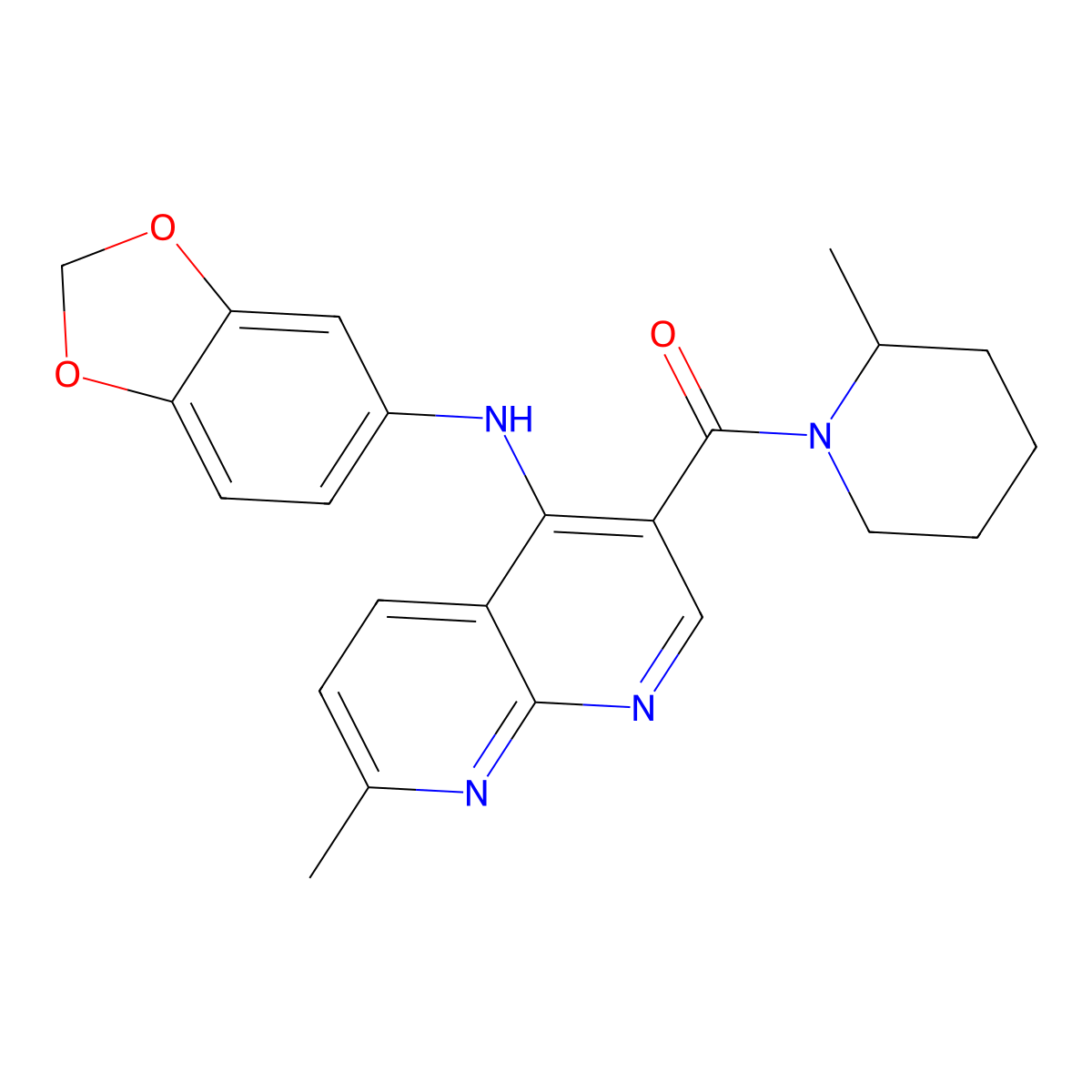 (4-(Benzo[d][1,3]dioxol-5-ylamino)-7-methyl-1,8-naphthyridin-3-yl)(2-methylpiperidin-1-yl)methanone molecular structure, CAS 1251674-08-4