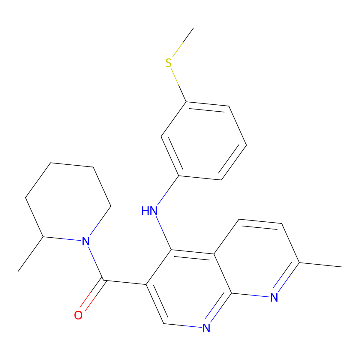(7-Methyl-4-((3-(methylthio)phenyl)amino)-1,8-naphthyridin-3-yl)(2-methylpiperidin-1-yl)methanone molecular structure, CAS 1251674-10-8