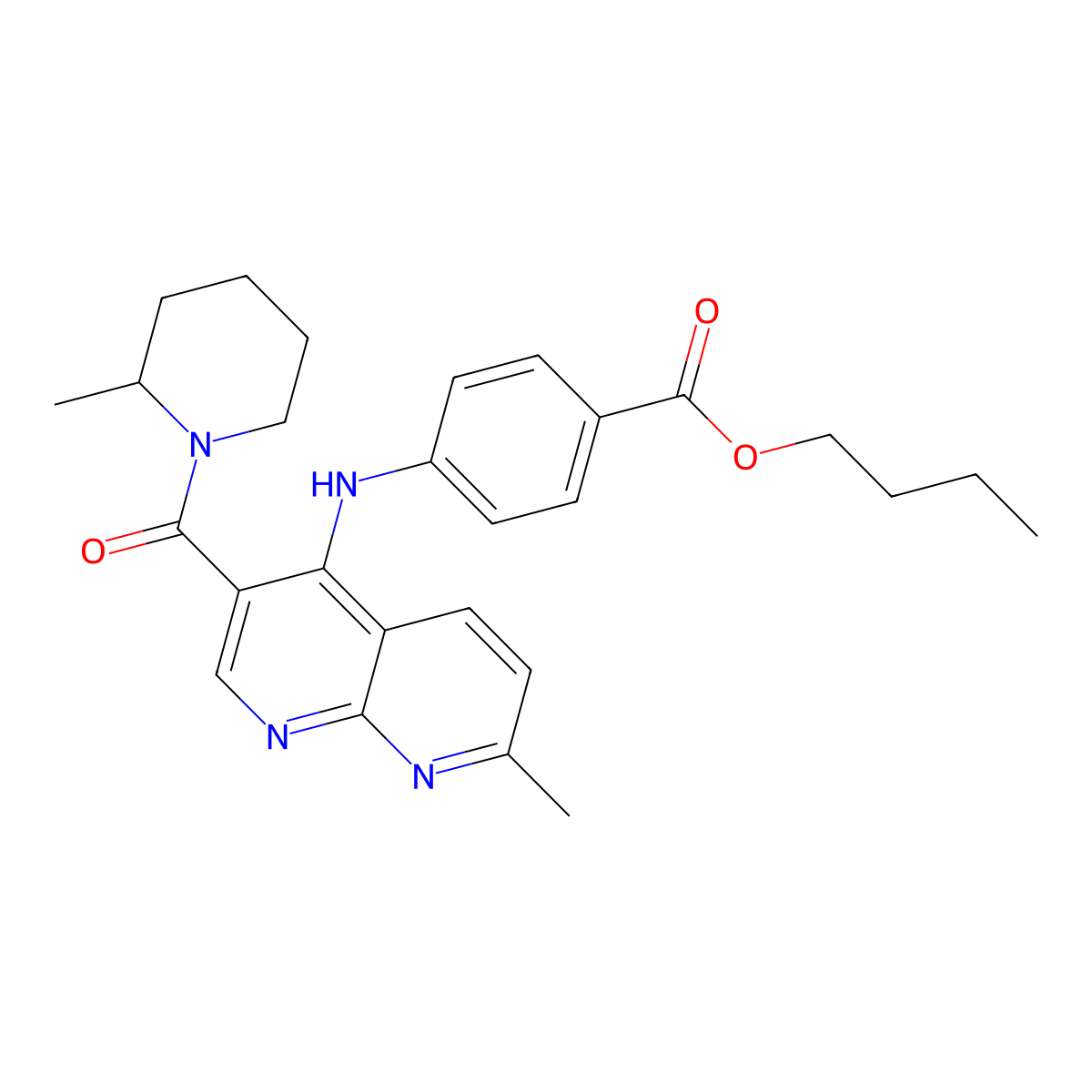 Butyl 4-{[7-methyl-3-(2-methylpiperidine-1-carbonyl)-1,8-naphthyridin-4-yl]amino}benzoate molecular structure, CAS 1251674-12-0