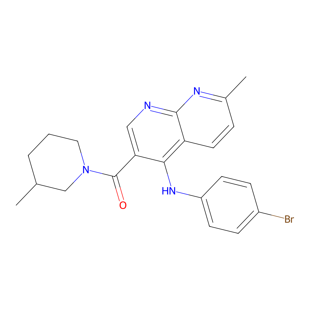 (4-((4-Bromophenyl)amino)-7-methyl-1,8-naphthyridin-3-yl)(3-methylpiperidin-1-yl)methanone molecular structure, CAS 1251674-13-1