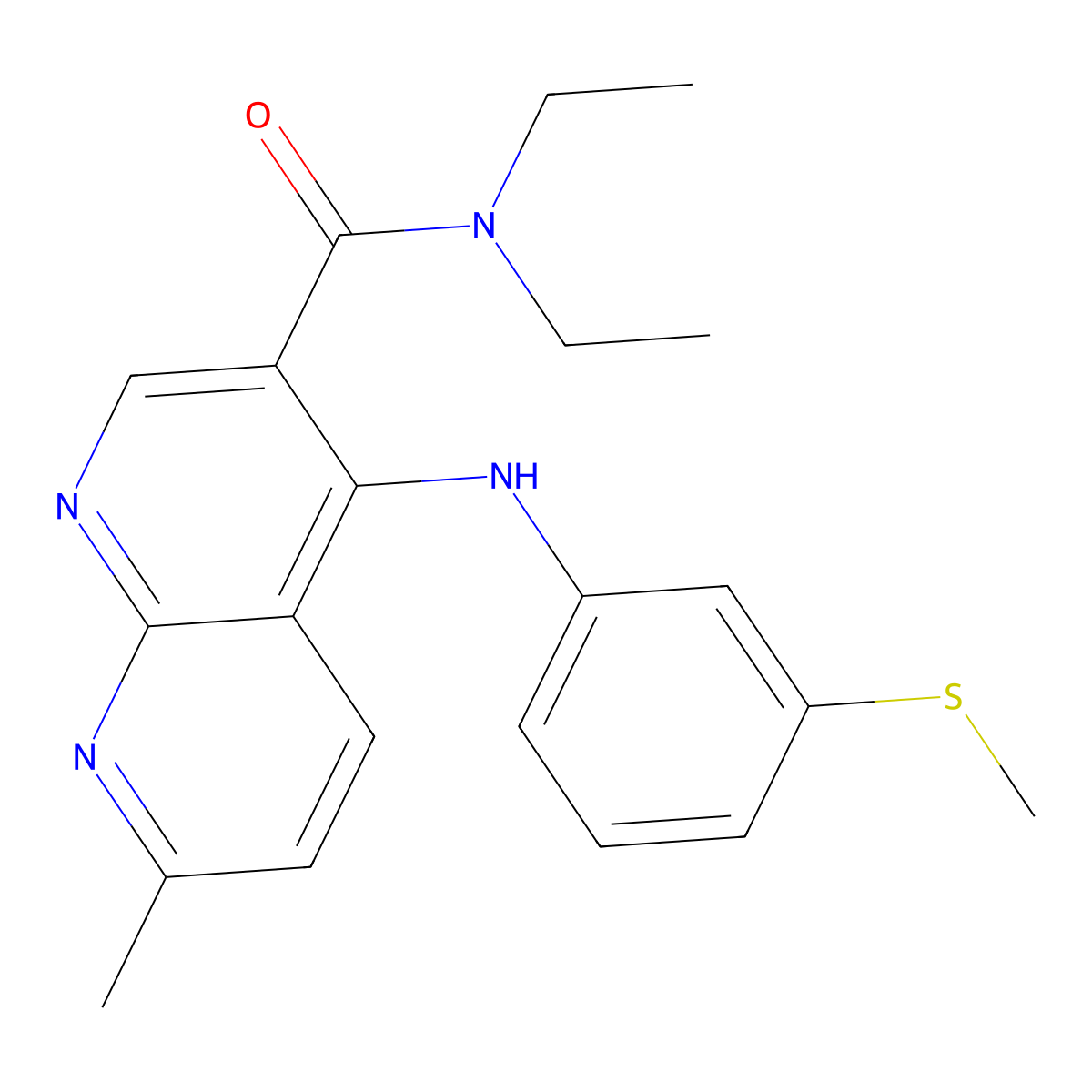 N,N-diethyl-7-methyl-4-((3-(methylthio)phenyl)amino)-1,8-naphthyridine-3-carboxamide molecular structure, CAS 1251674-17-5