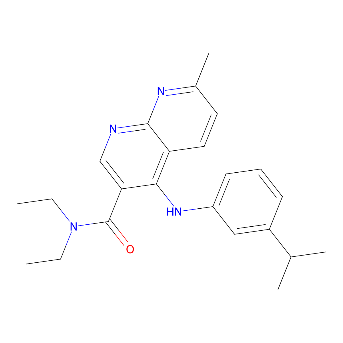 N,N-diethyl-4-((3-isopropylphenyl)amino)-7-methyl-1,8-naphthyridine-3-carboxamide molecular structure, CAS 1251674-19-7