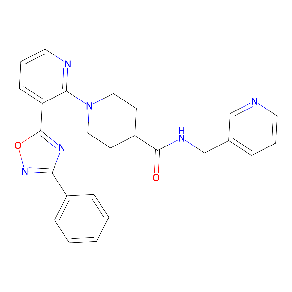 1-(3-(3-phenyl-1,2,4-oxadiazol-5-yl)pyridin-2-yl)-N-(pyridin-3-ylmethyl)piperidine-4-carboxamide molecular structure, CAS 1251674-31-3