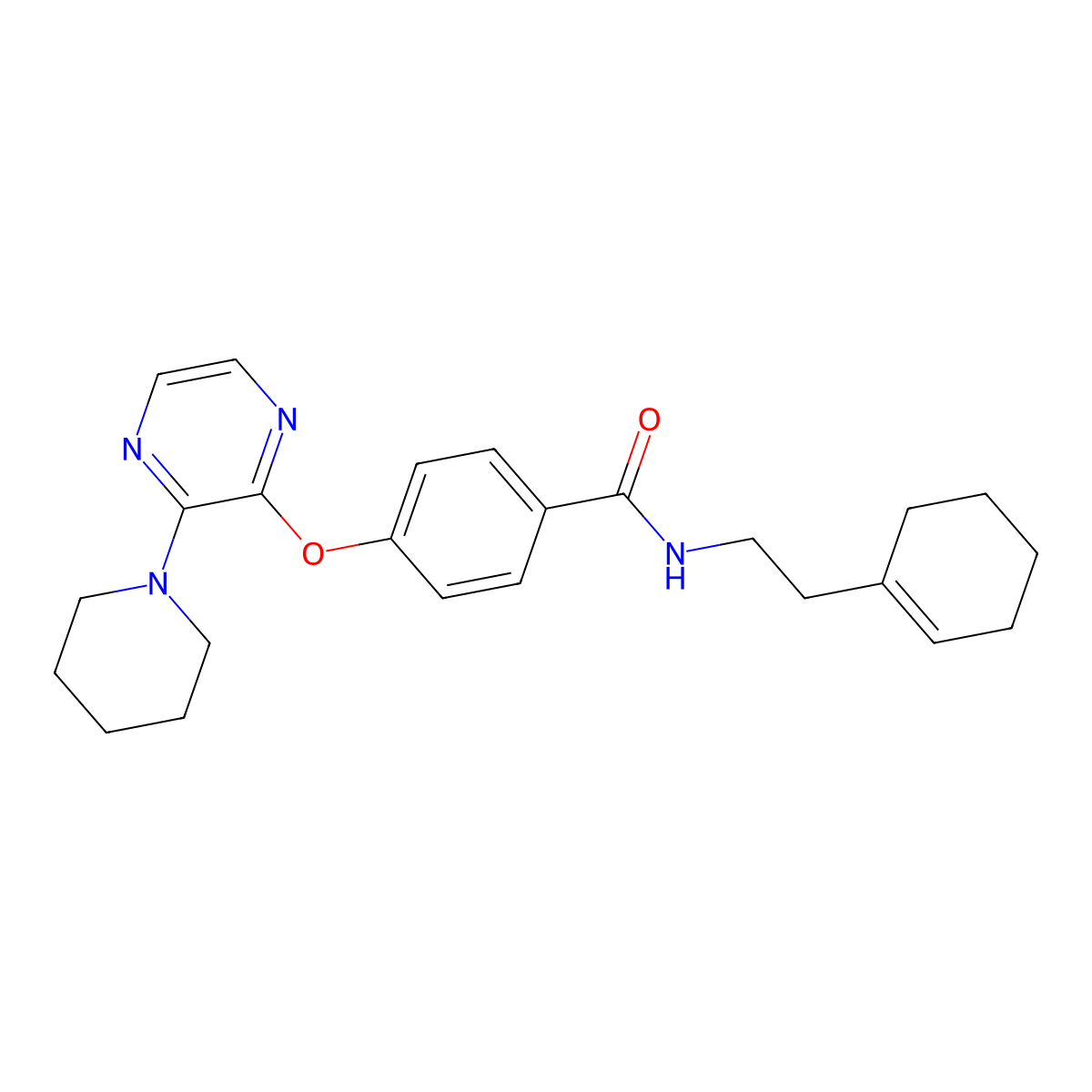 N-(2-(cyclohex-1-en-1-yl)ethyl)-4-((3-(piperidin-1-yl)pyrazin-2-yl)oxy)benzamide molecular structure, CAS 1251674-32-4