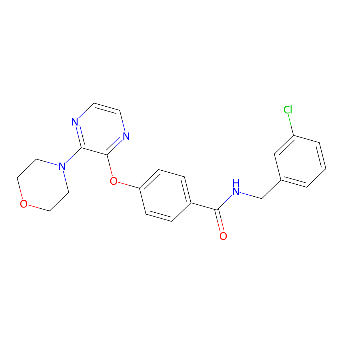 N-(3-chlorobenzyl)-4-[(3-morpholin-4-ylpyrazin-2-yl)oxy]benzamide molecular structure, CAS 1251674-35-7