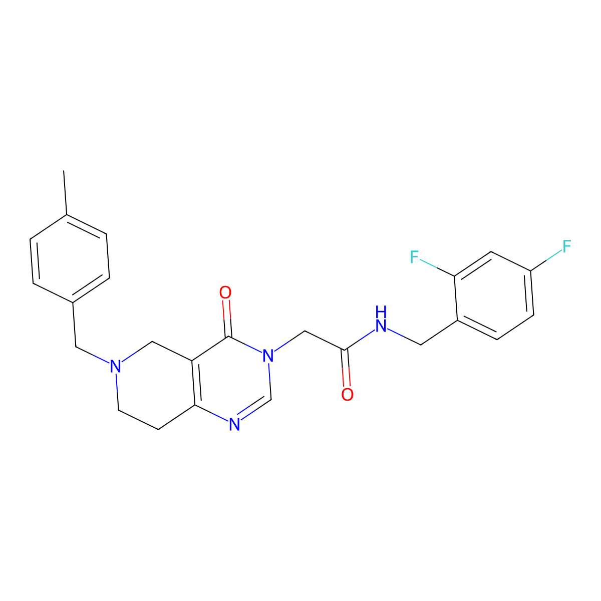 N-(2,4-difluorobenzyl)-2-(6-(4-methylbenzyl)-4-oxo-5,6,7,8-tetrahydropyrido[4,3-d]pyrimidin-3(4H)-yl)acetamide molecular structure, CAS 1251674-46-0