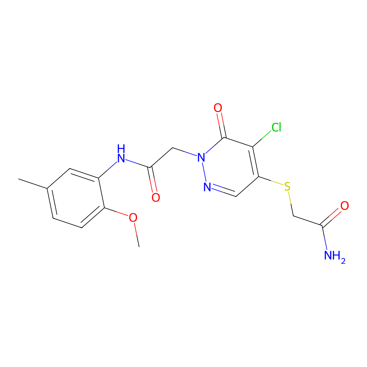2-[(5-Chloro-1-{[(2-methoxy-5-methylphenyl)carbamoyl]methyl}-6-oxo-1,6-dihydropyridazin-4-yl)sulfanyl]acetamide molecular structure, CAS 1251674-50-6
