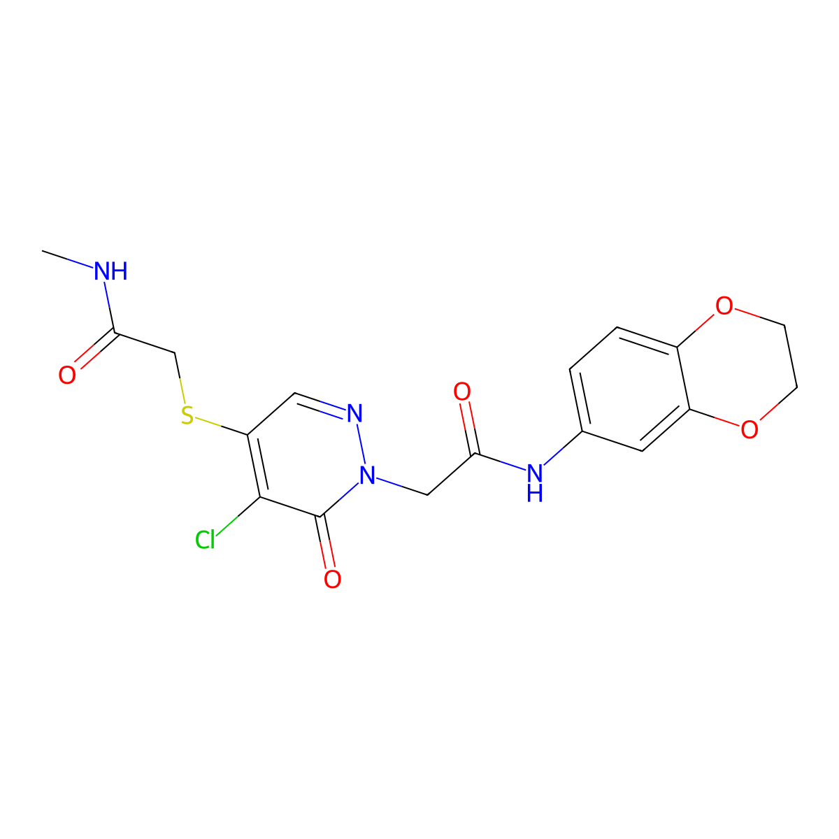 2-((5-chloro-1-(2-((2,3-dihydrobenzo[b][1,4]dioxin-6-yl)amino)-2-oxoethyl)-6-oxo-1,6-dihydropyridazin-4-yl)thio)-N-methylacetamide molecular structure, CAS 1251674-57-3