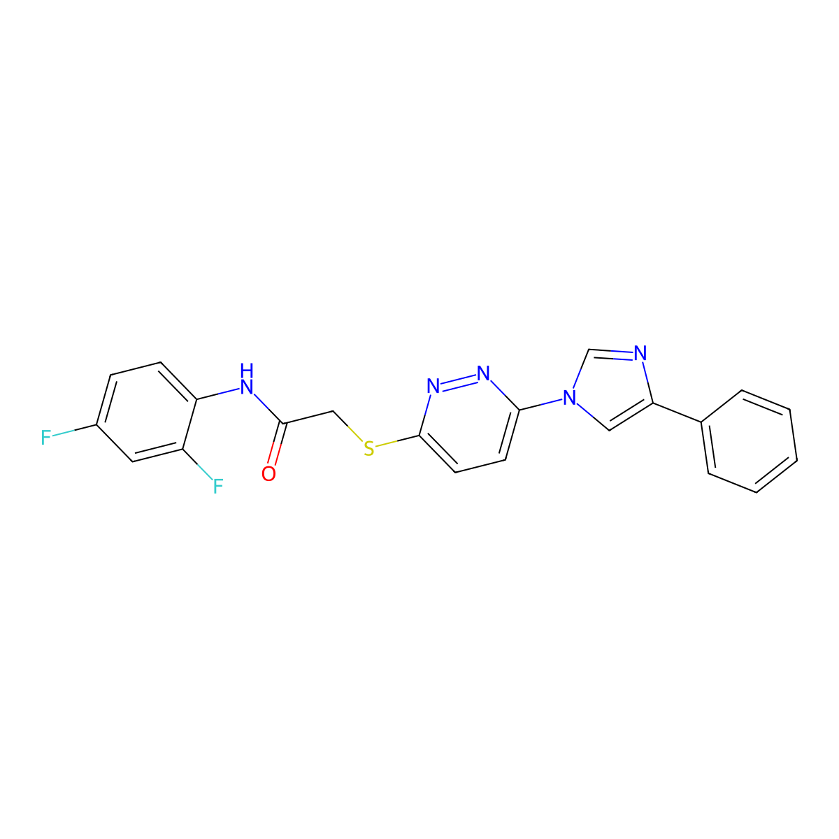 N-(2,4-difluorophenyl)-2-((6-(4-phenyl-1H-imidazol-1-yl)pyridazin-3-yl)thio)acetamide molecular structure, CAS 1251674-60-8