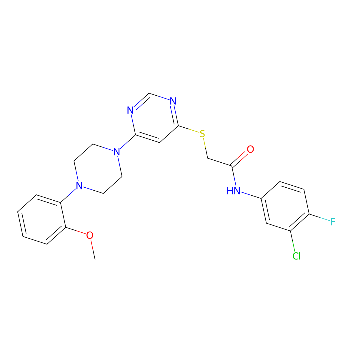 N-(3-chloro-4-fluorophenyl)-2-({6-[4-(2-methoxyphenyl)piperazin-1-yl]pyrimidin-4-yl}sulfanyl)acetamide molecular structure, CAS 1251674-65-3