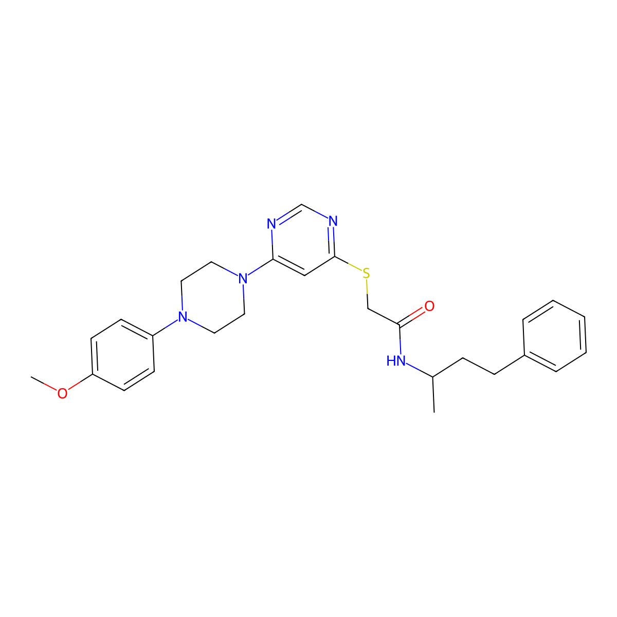 2-((6-(4-(4-methoxyphenyl)piperazin-1-yl)pyrimidin-4-yl)thio)-N-(4-phenylbutan-2-yl)acetamide molecular structure, CAS 1251674-70-0