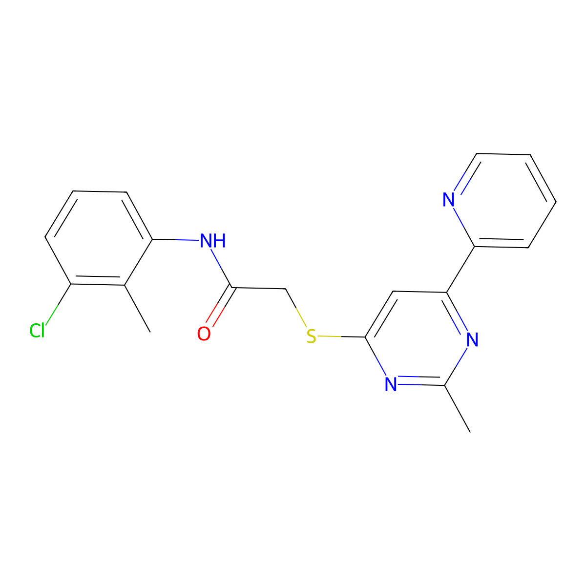 N-(3-chloro-2-methylphenyl)-2-{[2-methyl-6-(pyridin-2-yl)pyrimidin-4-yl]sulfanyl}acetamide molecular structure, CAS 1251674-71-1
