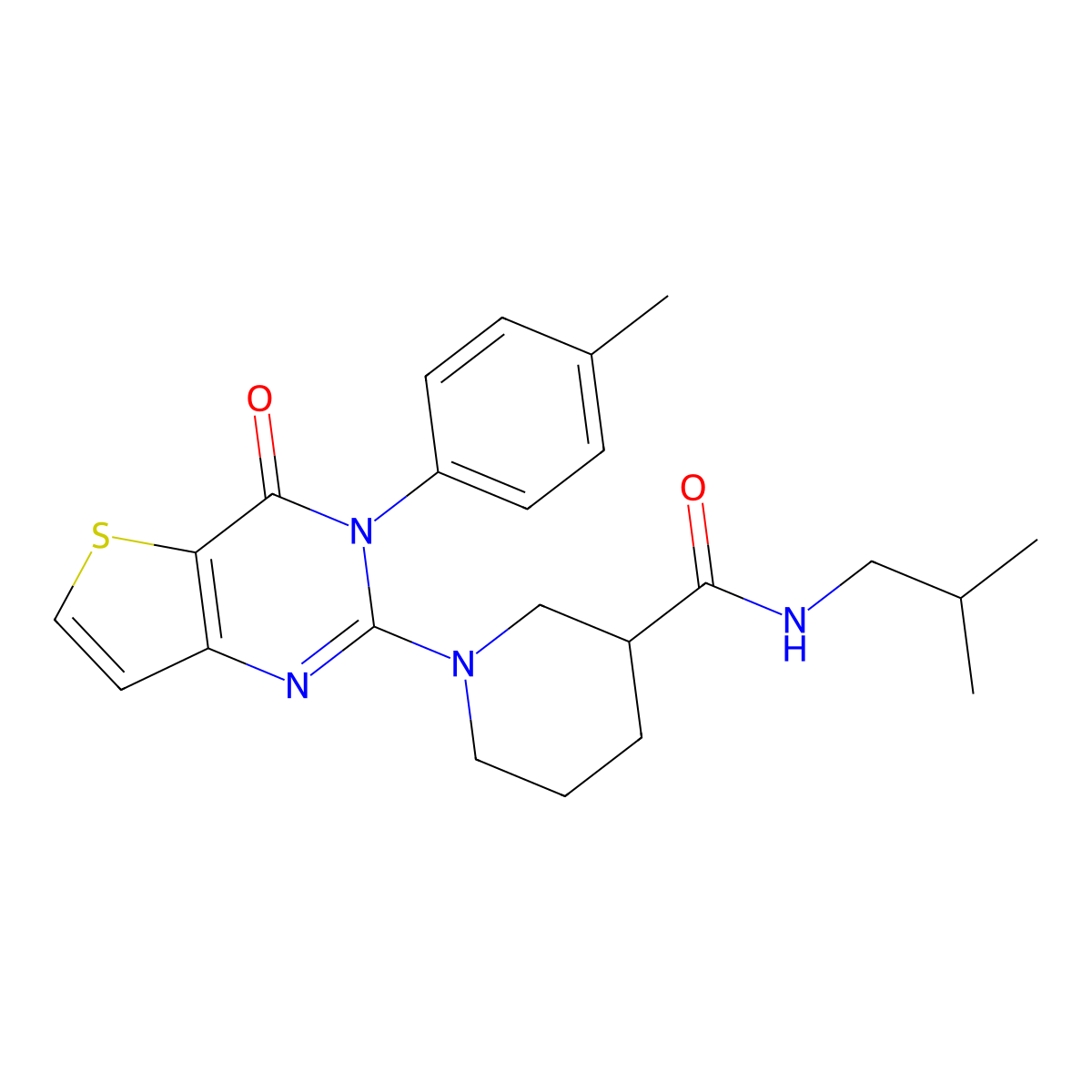 N-isobutyl-1-(4-oxo-3-(p-tolyl)-3,4-dihydrothieno[3,2-d]pyrimidin-2-yl)piperidine-3-carboxamide molecular structure, CAS 1251674-80-2