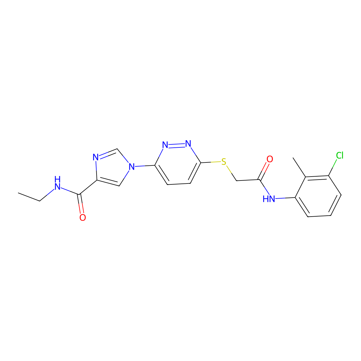 1-(6-((2-((3-chloro-2-methylphenyl)amino)-2-oxoethyl)thio)pyridazin-3-yl)-N-ethyl-1H-imidazole-4-carboxamide molecular structure, CAS 1251674-84-6