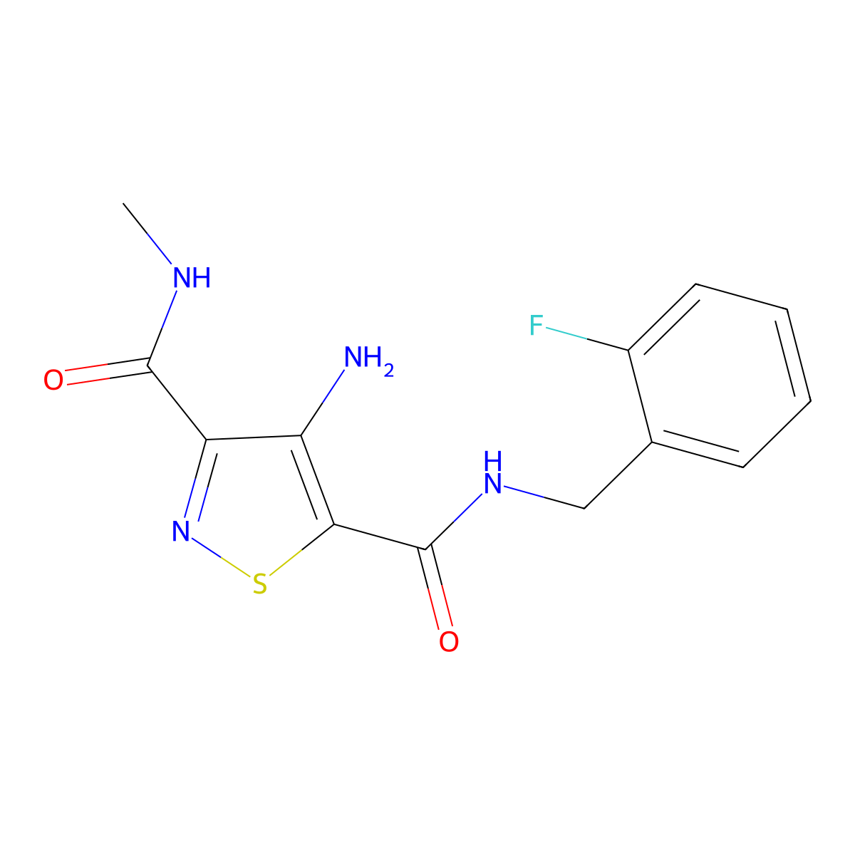 4-amino-N5-(2-fluorobenzyl)-N3-methylisothiazole-3,5-dicarboxamide molecular structure, CAS 1251674-93-7