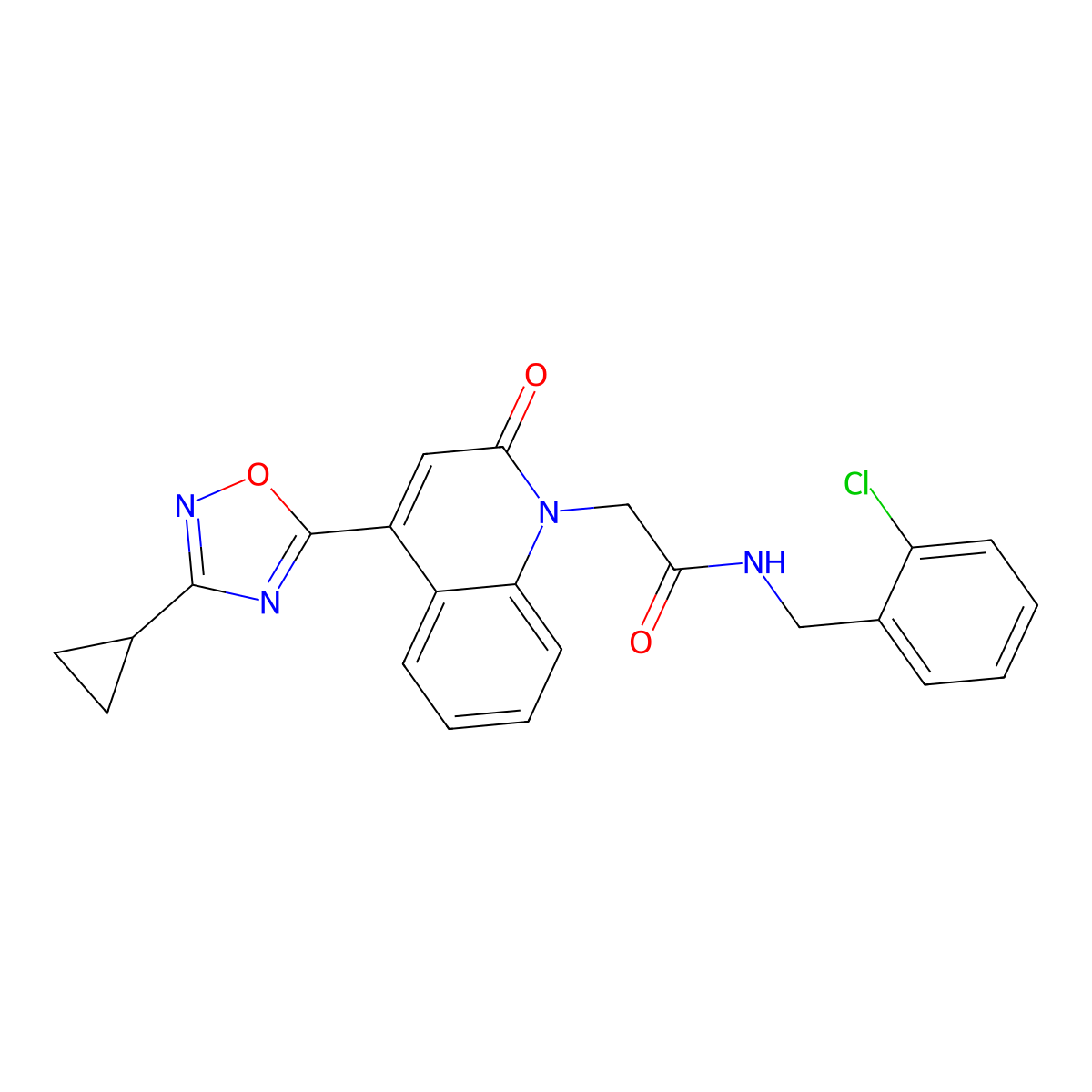 N-(2-chlorobenzyl)-2-(4-(3-cyclopropyl-1,2,4-oxadiazol-5-yl)-2-oxoquinolin-1(2H)-yl)acetamide molecular structure, CAS 1251674-94-8