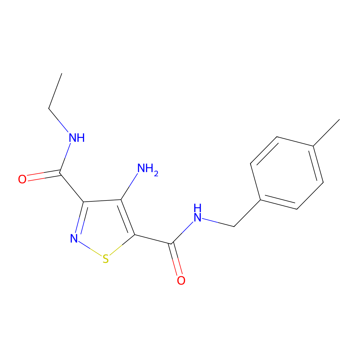 4-amino-N3-ethyl-N5-(4-methylbenzyl)isothiazole-3,5-dicarboxamide molecular structure, CAS 1251674-97-1