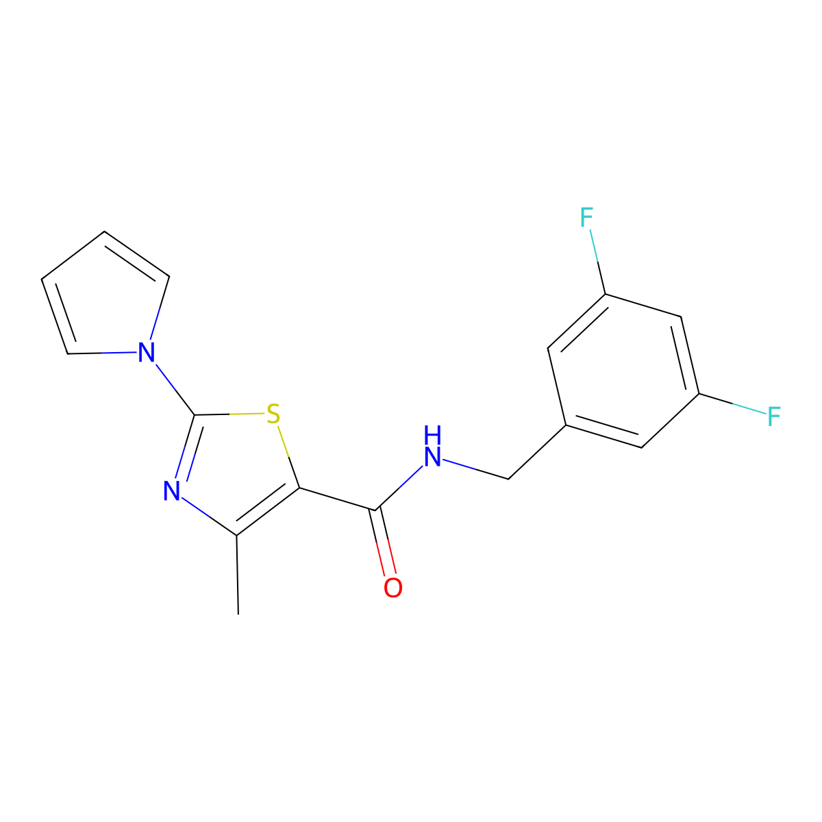 N-(3,5-difluorobenzyl)-4-methyl-2-(1H-pyrrol-1-yl)-1,3-thiazole-5-carboxamide molecular structure, CAS 1251674-99-3