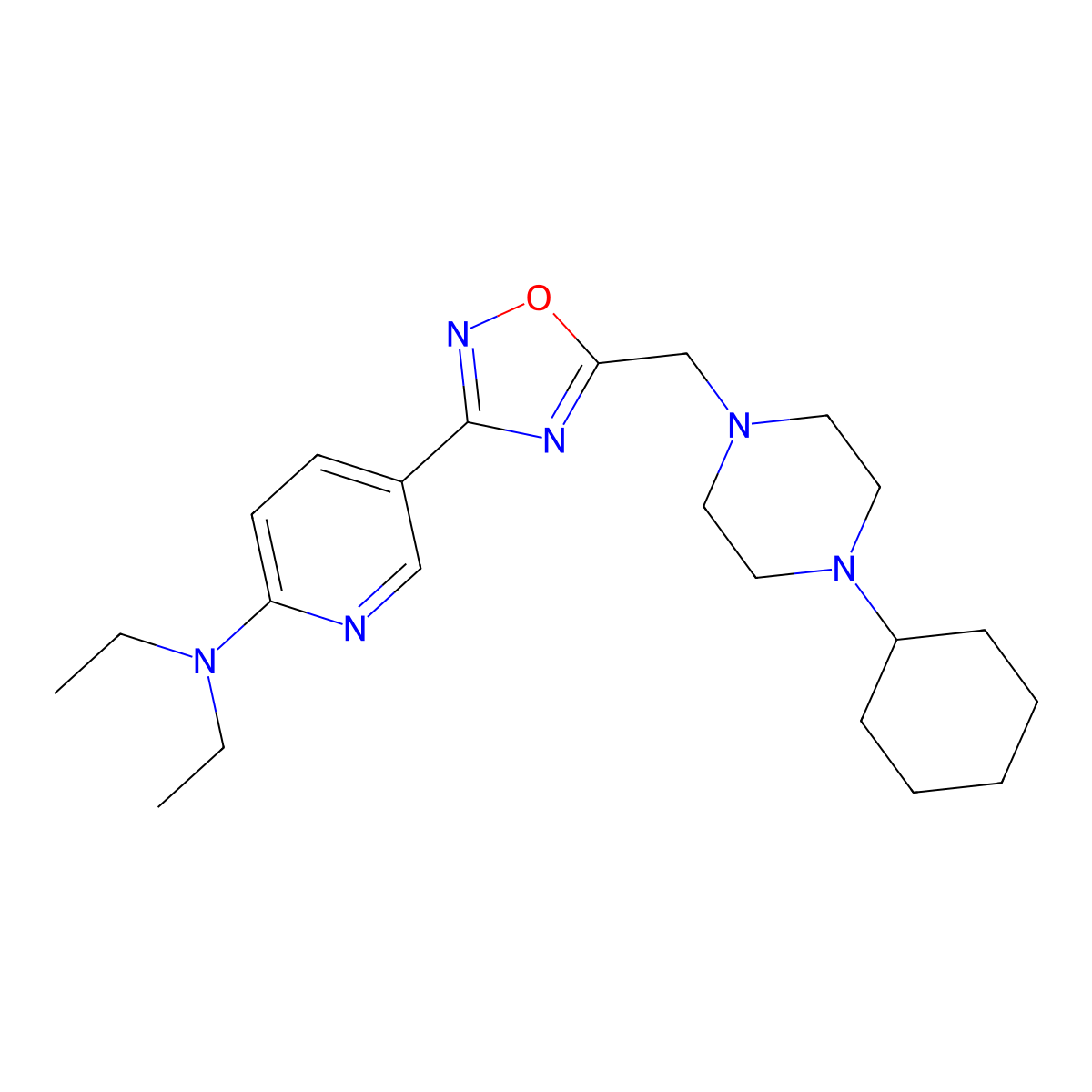 5-{5-[(4-cyclohexylpiperazin-1-yl)methyl]-1,2,4-oxadiazol-3-yl}-N,N-diethylpyridin-2-amine molecular structure, CAS 1251675-02-1