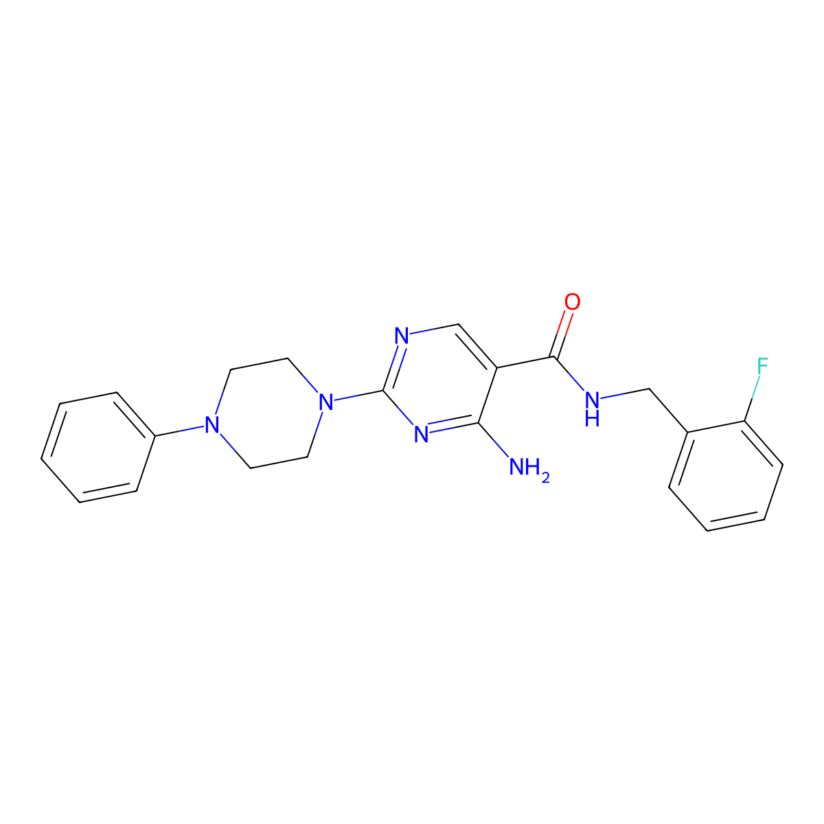 4-amino-N-(2-fluorobenzyl)-2-(4-phenylpiperazin-1-yl)pyrimidine-5-carboxamide molecular structure, CAS 1251675-05-4