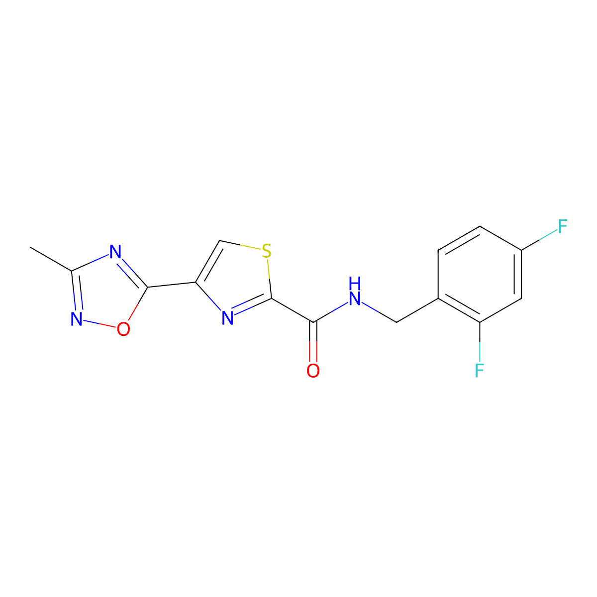 N-[(2,4-difluorophenyl)methyl]-4-(3-methyl-1,2,4-oxadiazol-5-yl)-1,3-thiazole-2-carboxamide molecular structure, CAS 1251675-07-6
