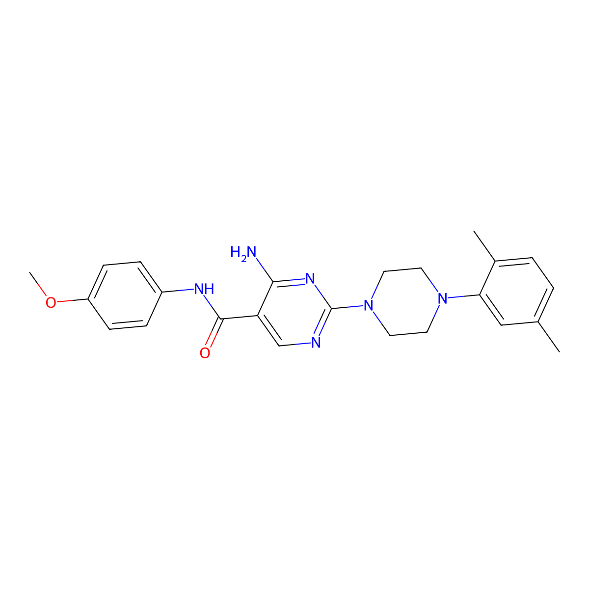 4-amino-2-[4-(2,5-dimethylphenyl)piperazin-1-yl]-N-(4-methoxyphenyl)pyrimidine-5-carboxamide molecular structure, CAS 1251675-15-6