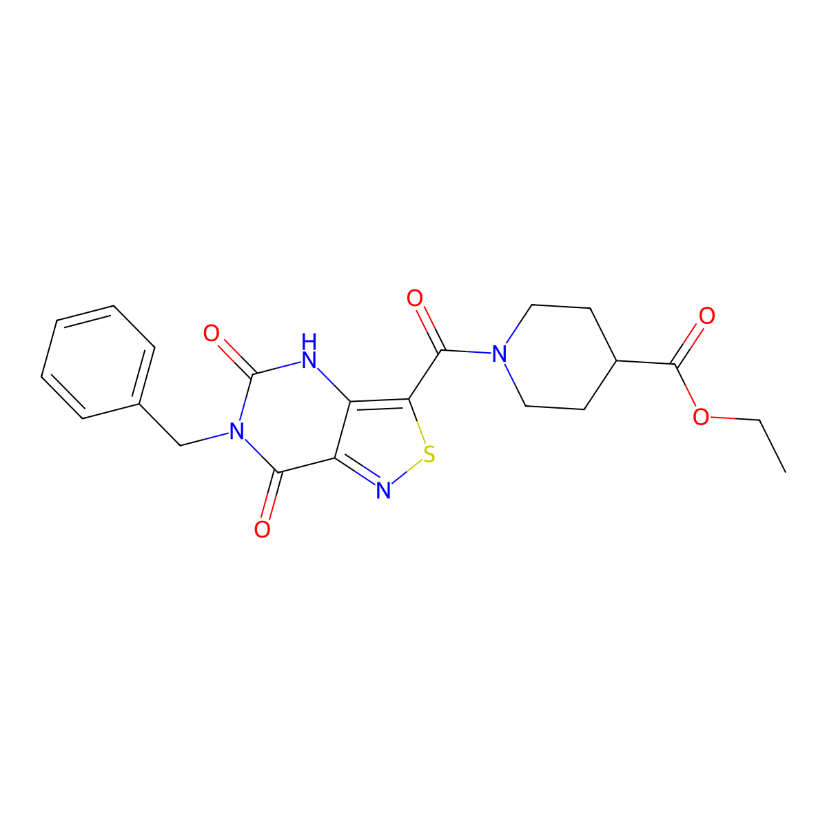 Ethyl 1-(6-benzyl-5,7-dioxo-4,5,6,7-tetrahydroisothiazolo[4,3-d]pyrimidine-3-carbonyl)piperidine-4-carboxylate molecular structure, CAS 1251675-34-9