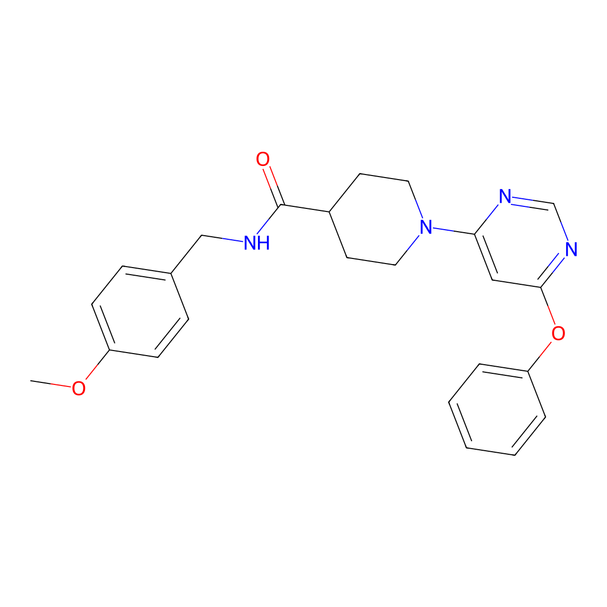 N-(4-methoxybenzyl)-1-(6-phenoxypyrimidin-4-yl)piperidine-4-carboxamide molecular structure, CAS 1251675-36-1