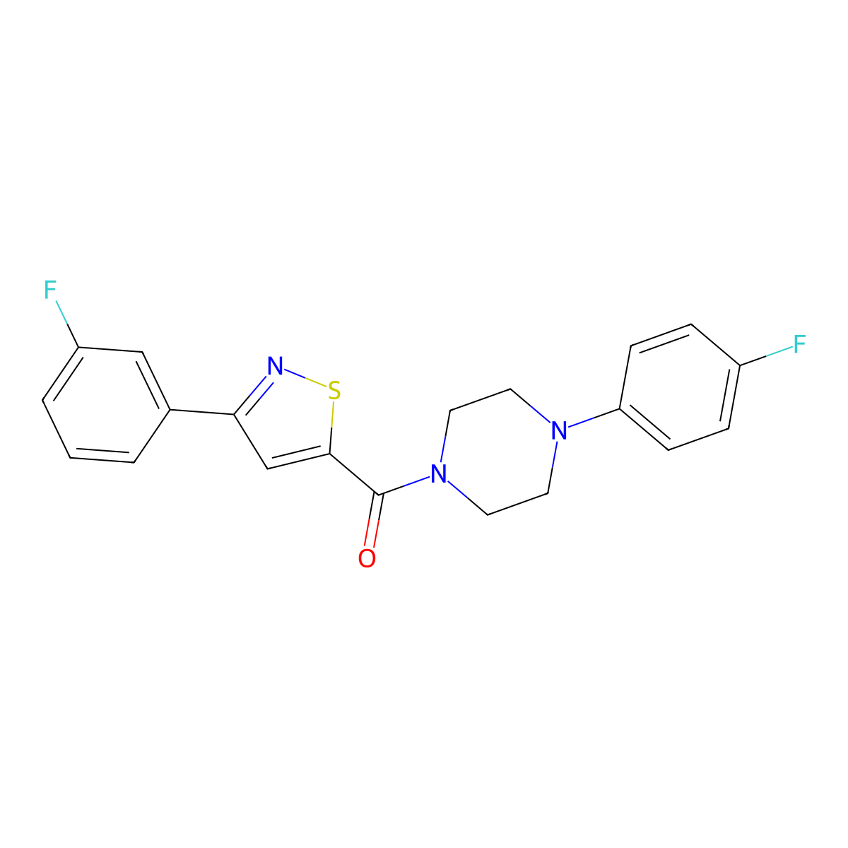 1-(4-Fluorophenyl)-4-[3-(3-fluorophenyl)-1,2-thiazole-5-carbonyl]piperazine molecular structure, CAS 1251675-42-9