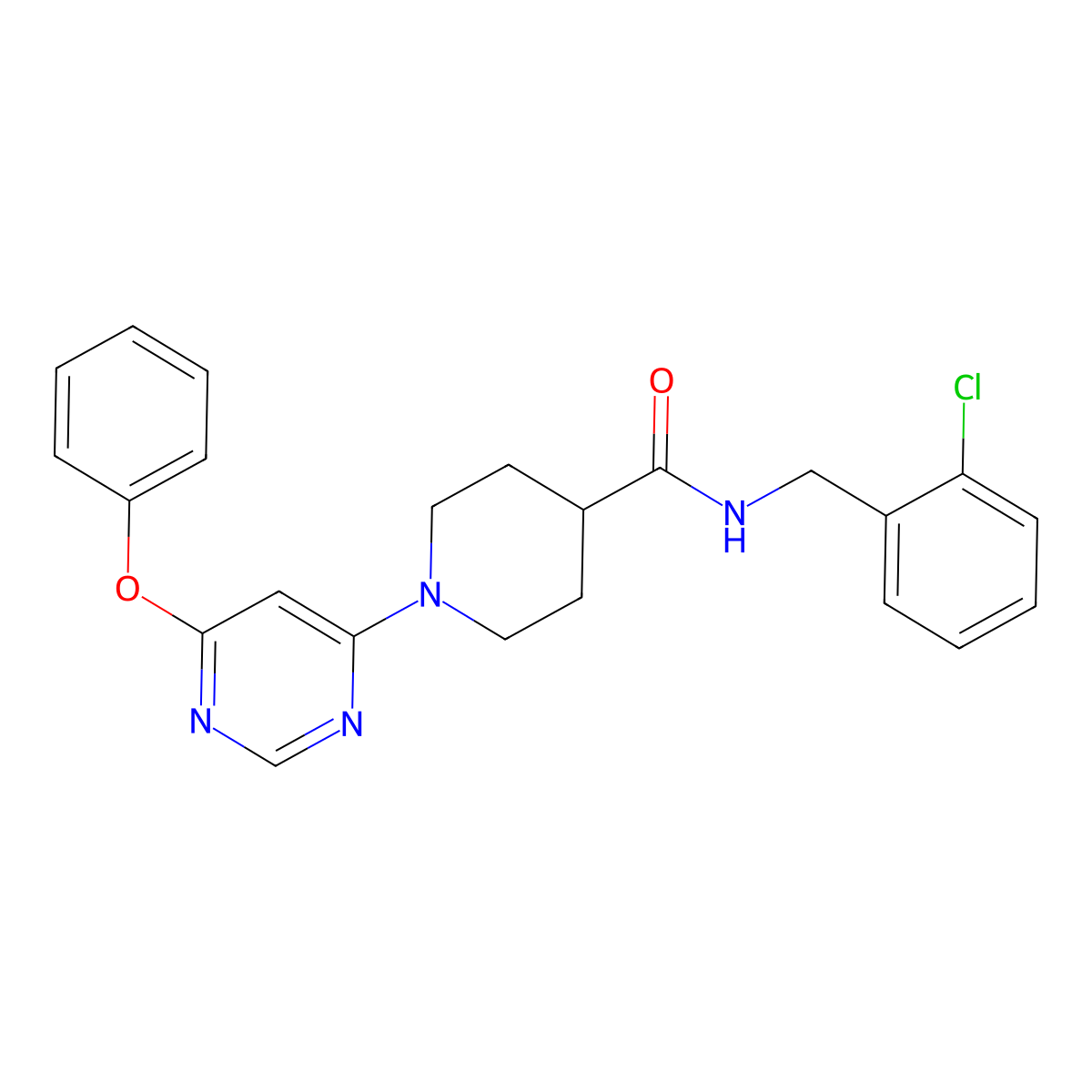 N-(2-chlorobenzyl)-1-(6-phenoxypyrimidin-4-yl)piperidine-4-carboxamide molecular structure, CAS 1251675-43-0