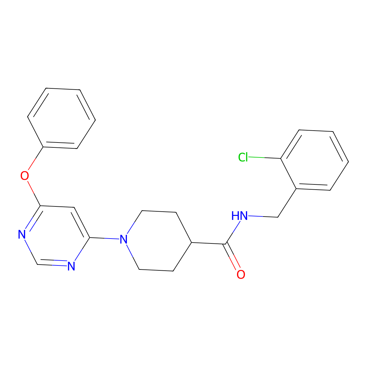 N-(2-chlorobenzyl)-1-(6-phenoxypyrimidin-4-yl)piperidine-4-carboxamide molecular structure, CAS 1251675-43-0