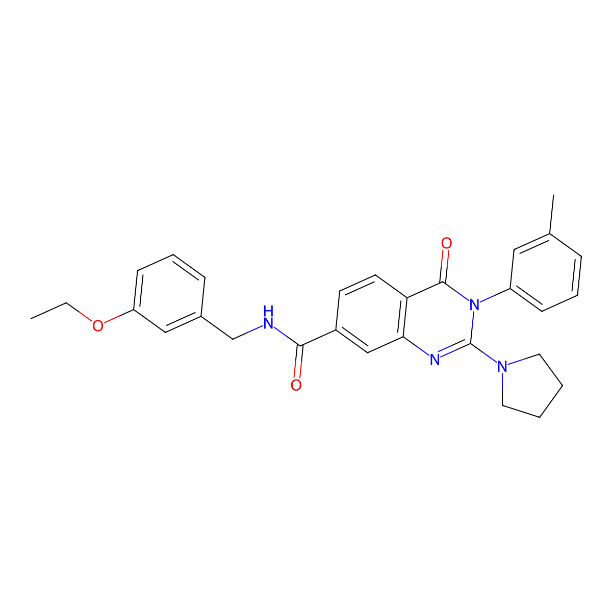 N-[(3-ethoxyphenyl)methyl]-3-(3-methylphenyl)-4-oxo-2-(pyrrolidin-1-yl)-3,4-dihydroquinazoline-7-carboxamide molecular structure, CAS 1251675-48-5