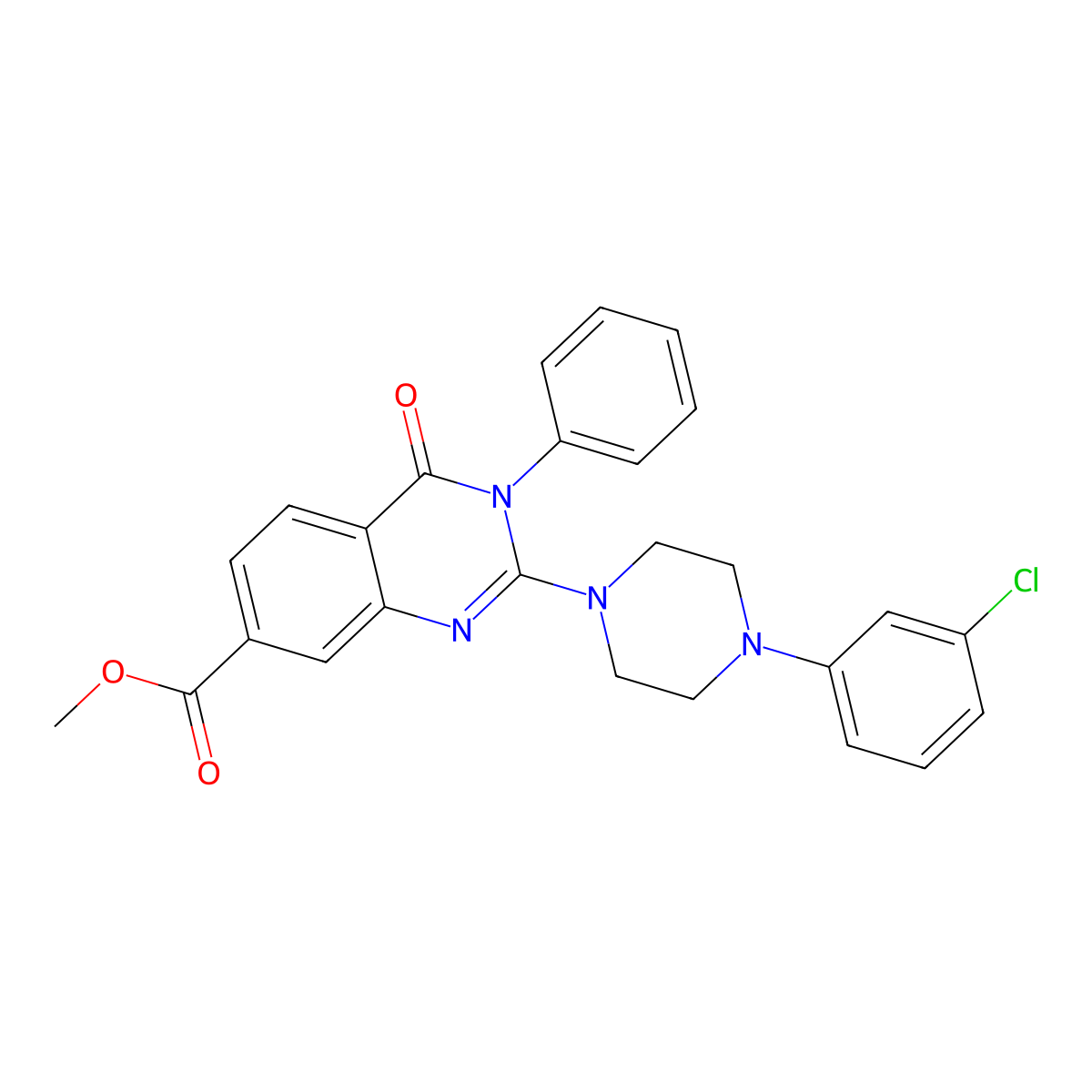 Methyl 2-[4-(3-chlorophenyl)piperazin-1-yl]-4-oxo-3-phenyl-3,4-dihydroquinazoline-7-carboxylate molecular structure, CAS 1251675-53-2