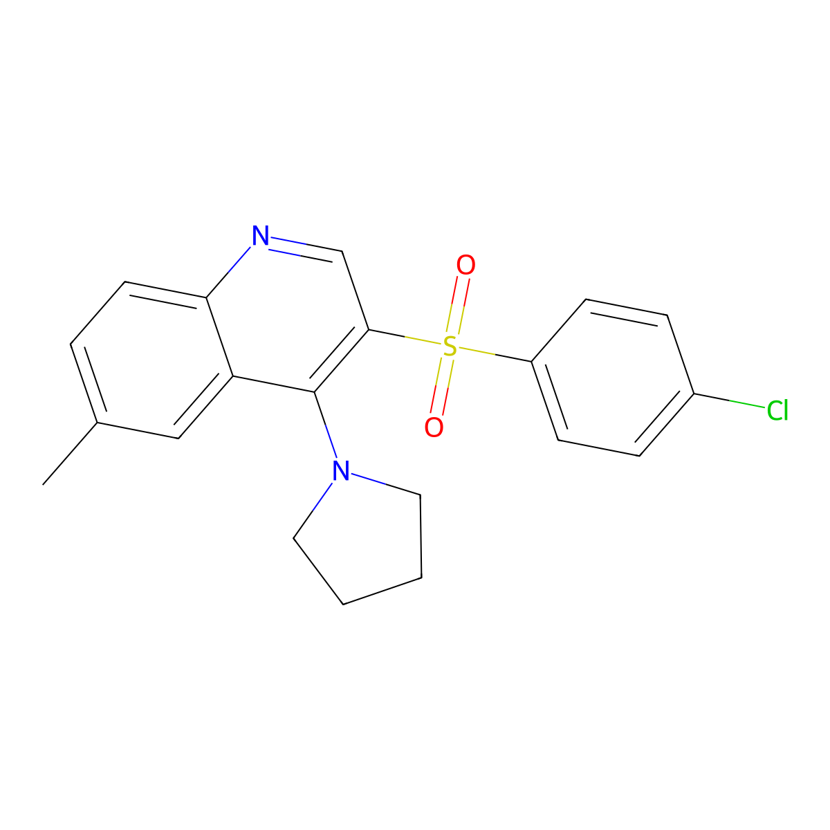 3-((4-Chlorophenyl)sulfonyl)-6-methyl-4-(pyrrolidin-1-yl)quinoline molecular structure, CAS 1251675-63-4