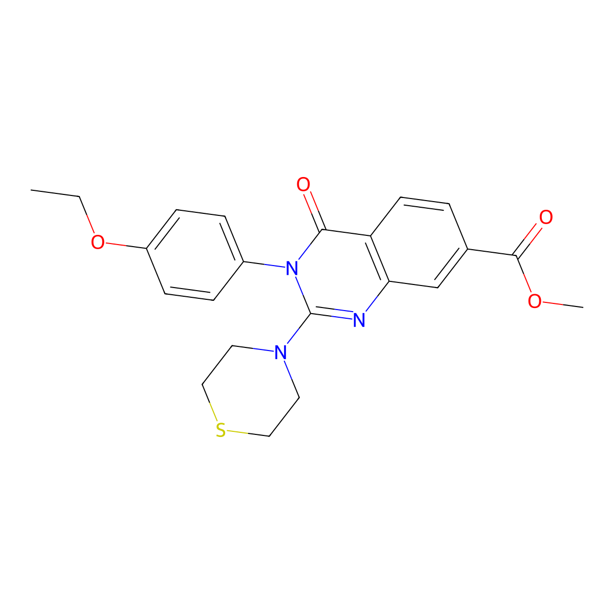 Methyl 3-(4-ethoxyphenyl)-4-oxo-2-thiomorpholino-3,4-dihydroquinazoline-7-carboxylate molecular structure, CAS 1251675-64-5