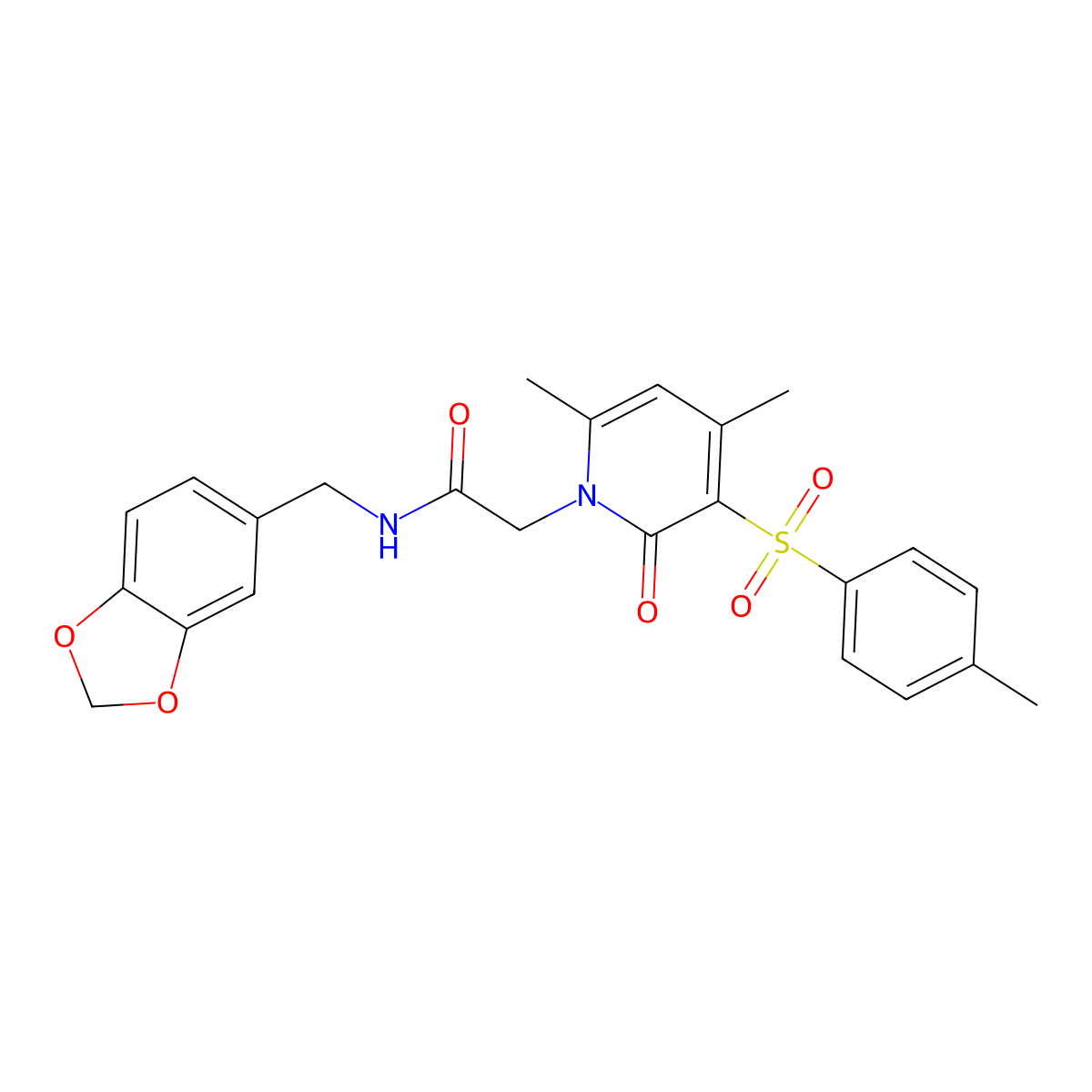 N-(benzo[d][1,3]dioxol-5-ylmethyl)-2-(4,6-dimethyl-2-oxo-3-tosylpyridin-1(2H)-yl)acetamide molecular structure, CAS 1251675-74-7