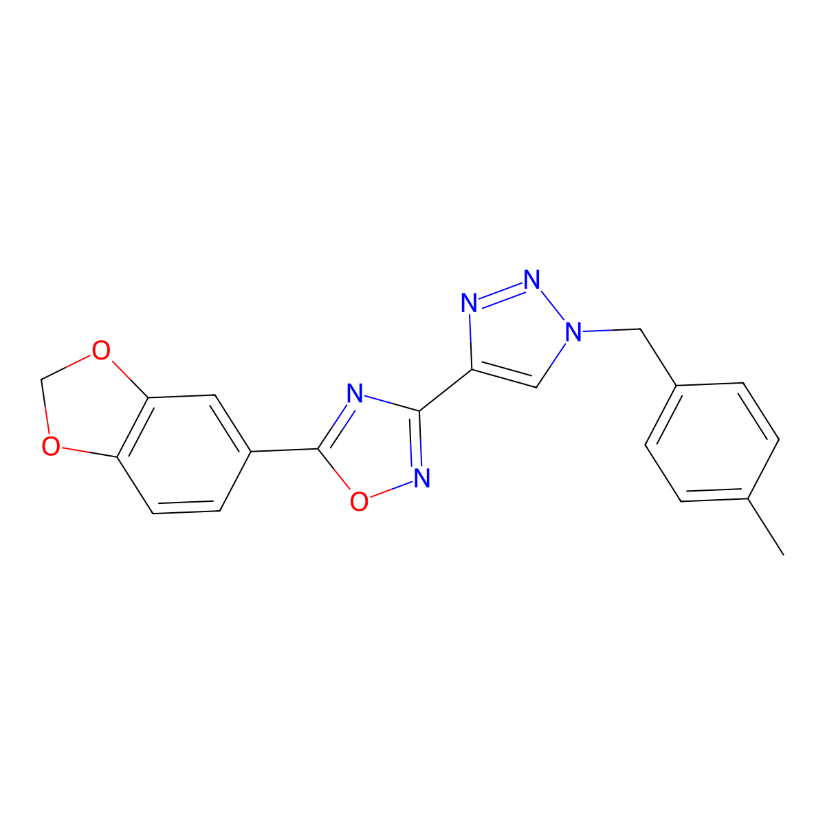 5-(2H-1,3-benzodioxol-5-yl)-3-{1-[(4-methylphenyl)methyl]-1H-1,2,3-triazol-4-yl}-1,2,4-oxadiazole molecular structure, CAS 1251675-81-6
