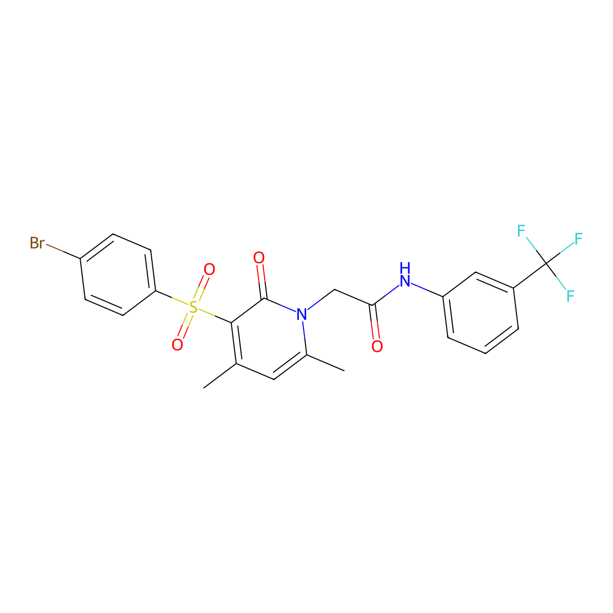 2-(3-((4-bromophenyl)sulfonyl)-4,6-dimethyl-2-oxopyridin-1(2H)-yl)-N-(3-(trifluoromethyl)phenyl)acetamide molecular structure, CAS 1251675-85-0