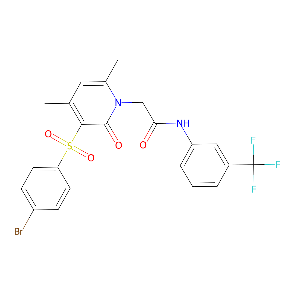 2-(3-((4-bromophenyl)sulfonyl)-4,6-dimethyl-2-oxopyridin-1(2H)-yl)-N-(3-(trifluoromethyl)phenyl)acetamide molecular structure, CAS 1251675-85-0