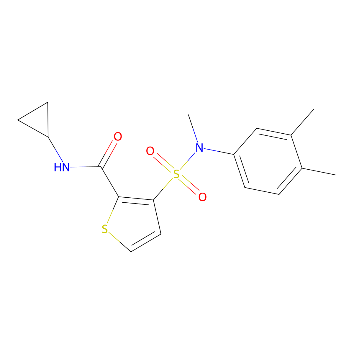 N-cyclopropyl-3-[(3,4-dimethylphenyl)(methyl)sulfamoyl]thiophene-2-carboxamide molecular structure, CAS 1251675-86-1