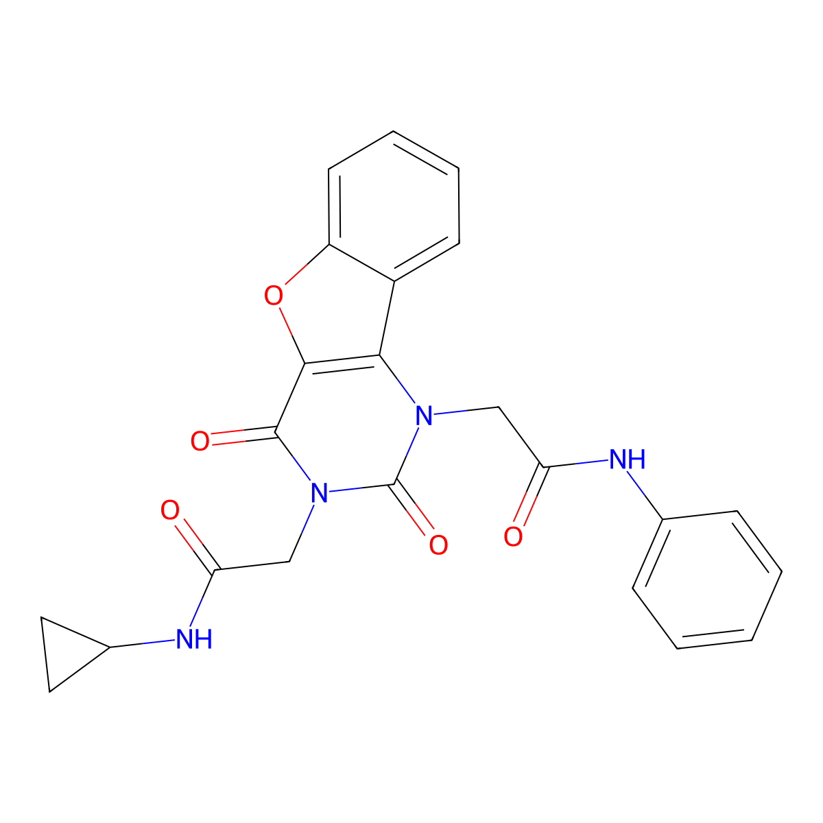 N-cyclopropyl-2-(2,4-dioxo-1-(2-oxo-2-(phenylamino)ethyl)-1,2-dihydrobenzofuro[3,2-d]pyrimidin-3(4H)-yl)acetamide molecular structure, CAS 1251675-89-4