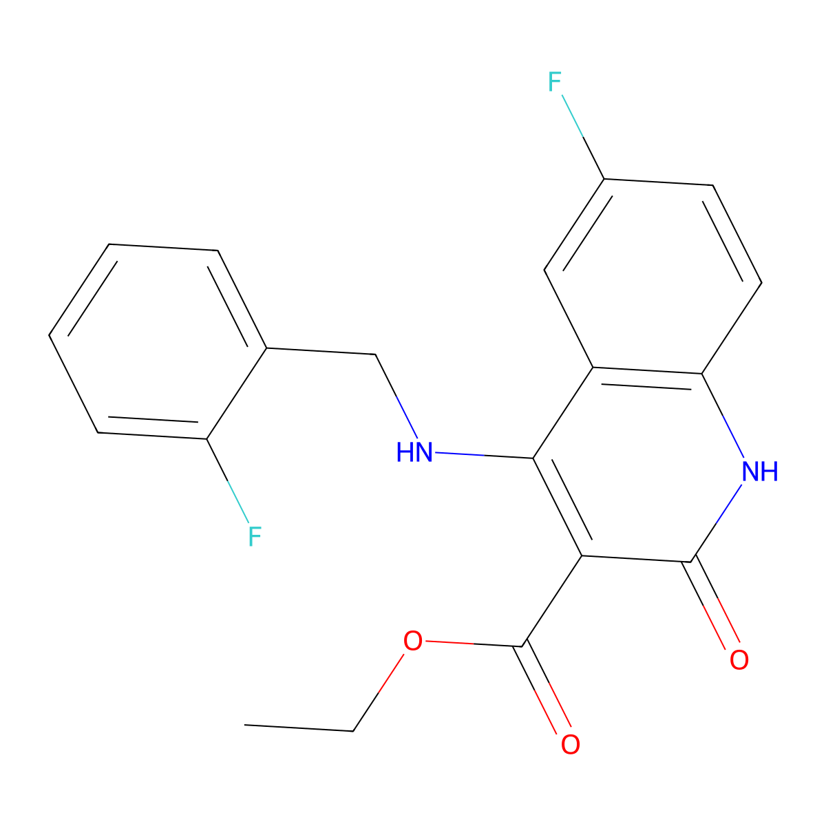 Ethyl 6-fluoro-4-((2-fluorobenzyl)amino)-2-oxo-1,2-dihydroquinoline-3-carboxylate molecular structure, CAS 1251675-96-3