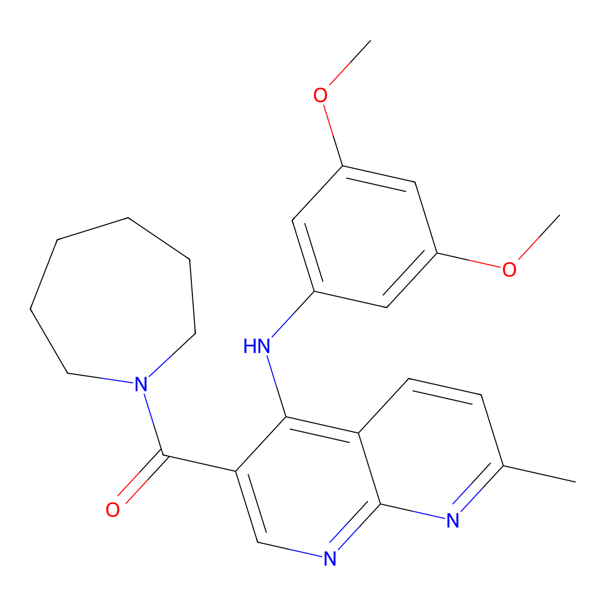 3-(azepane-1-carbonyl)-N-(3,5-dimethoxyphenyl)-7-methyl-1,8-naphthyridin-4-amine molecular structure, CAS 1251675-97-4