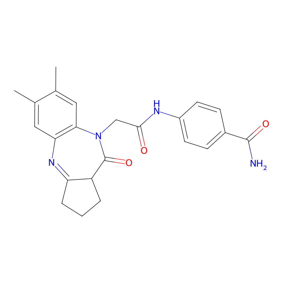 4-(2-{12,13-Dimethyl-8-oxo-2,9-diazatricyclo[8.4.0.0^{3,7}]tetradeca-1(10),2,11,13-tetraen-9-yl}acetamido)benzamide molecular structure, CAS 1251676-00-2