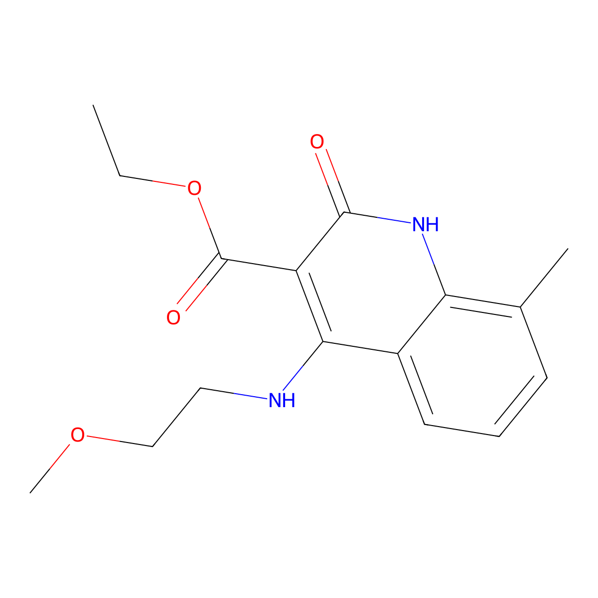 Ethyl 4-((2-methoxyethyl)amino)-8-methyl-2-oxo-1,2-dihydroquinoline-3-carboxylate molecular structure, CAS 1251676-03-5