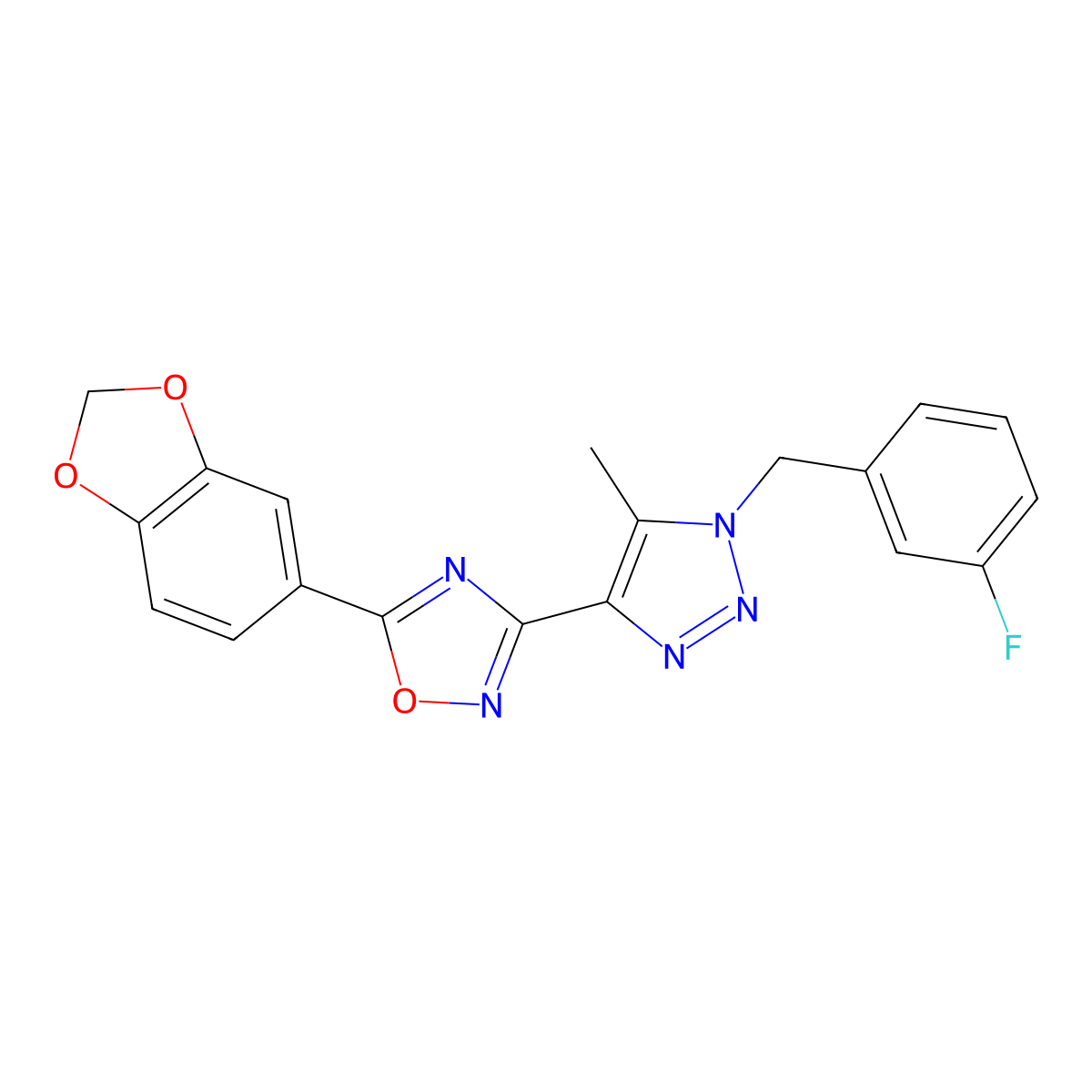 5-(1,3-benzodioxol-5-yl)-3-[1-(3-fluorobenzyl)-5-methyl-1H-1,2,3-triazol-4-yl]-1,2,4-oxadiazole molecular structure, CAS 1251676-05-7