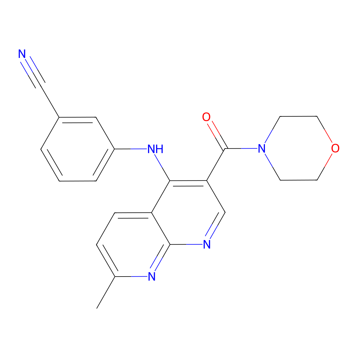 3-{[7-Methyl-3-(morpholine-4-carbonyl)-1,8-naphthyridin-4-yl]amino}benzonitrile molecular structure, CAS 1251676-07-9