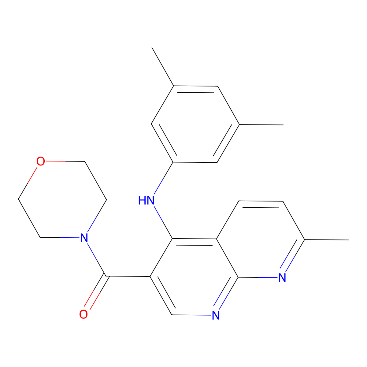 (4-((3,5-Dimethylphenyl)amino)-7-methyl-1,8-naphthyridin-3-yl)(morpholino)methanone molecular structure, CAS 1251676-11-5