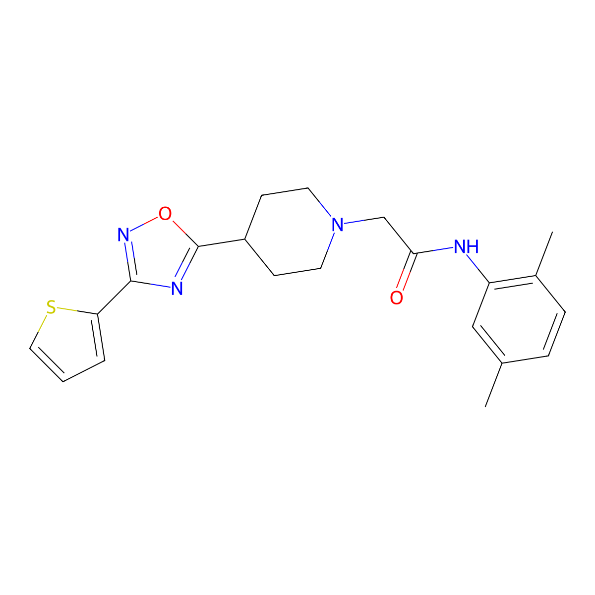 N-(2,5-dimethylphenyl)-2-{4-[3-(thiophen-2-yl)-1,2,4-oxadiazol-5-yl]piperidin-1-yl}acetamide molecular structure, CAS 1251676-13-7